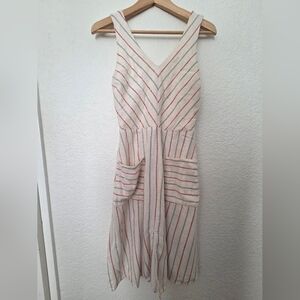 Monteau Linen Blend Striped Dress Pockets Size L